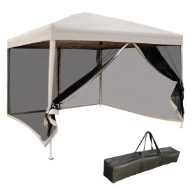Outsunny 10x10 Pop Up Canopy Tent, Mesh Sidewalls, Adjustable Height, Carry Bag Included - Garden Patio Shade, Easy Setup