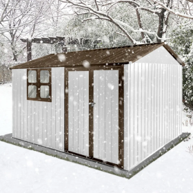 Metal Garden Sheds 10ftx8ft Outdoor Storage Sheds Whitecoffee With Window (Color: White)